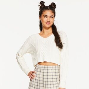 Aéropostale Cable Knit Cropped V-Neck Sweater